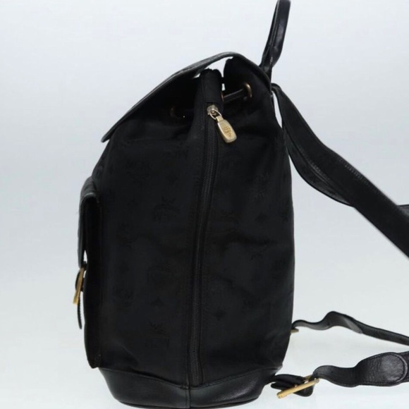 MCM Vicetos Logogram Backpack Leather Black Champagne Gold